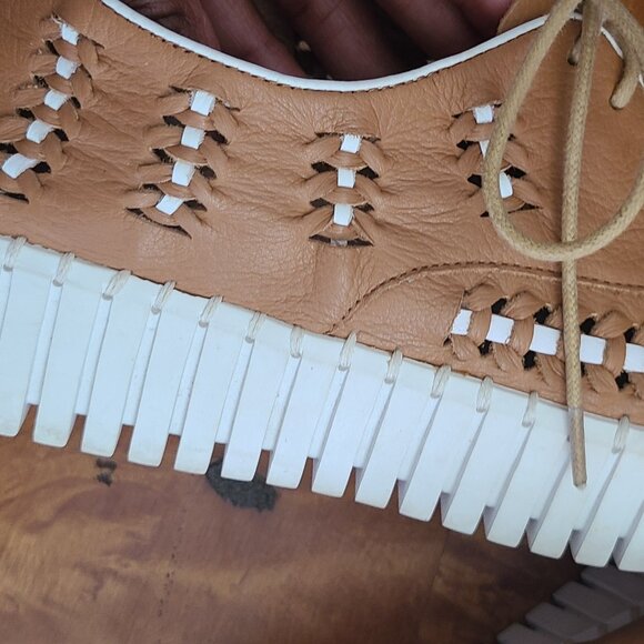 Silent D Brodies Tan-White Leather Lace Up Sneakers, Size 38 - Picture 3 of 11